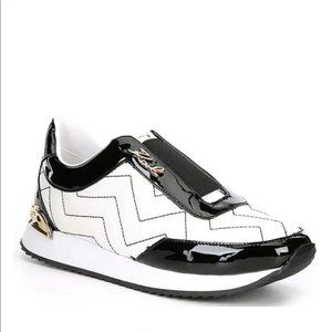 Karl Lagerfeld Logo Sneakers Black Paten Gold Quilted Low Tops 9